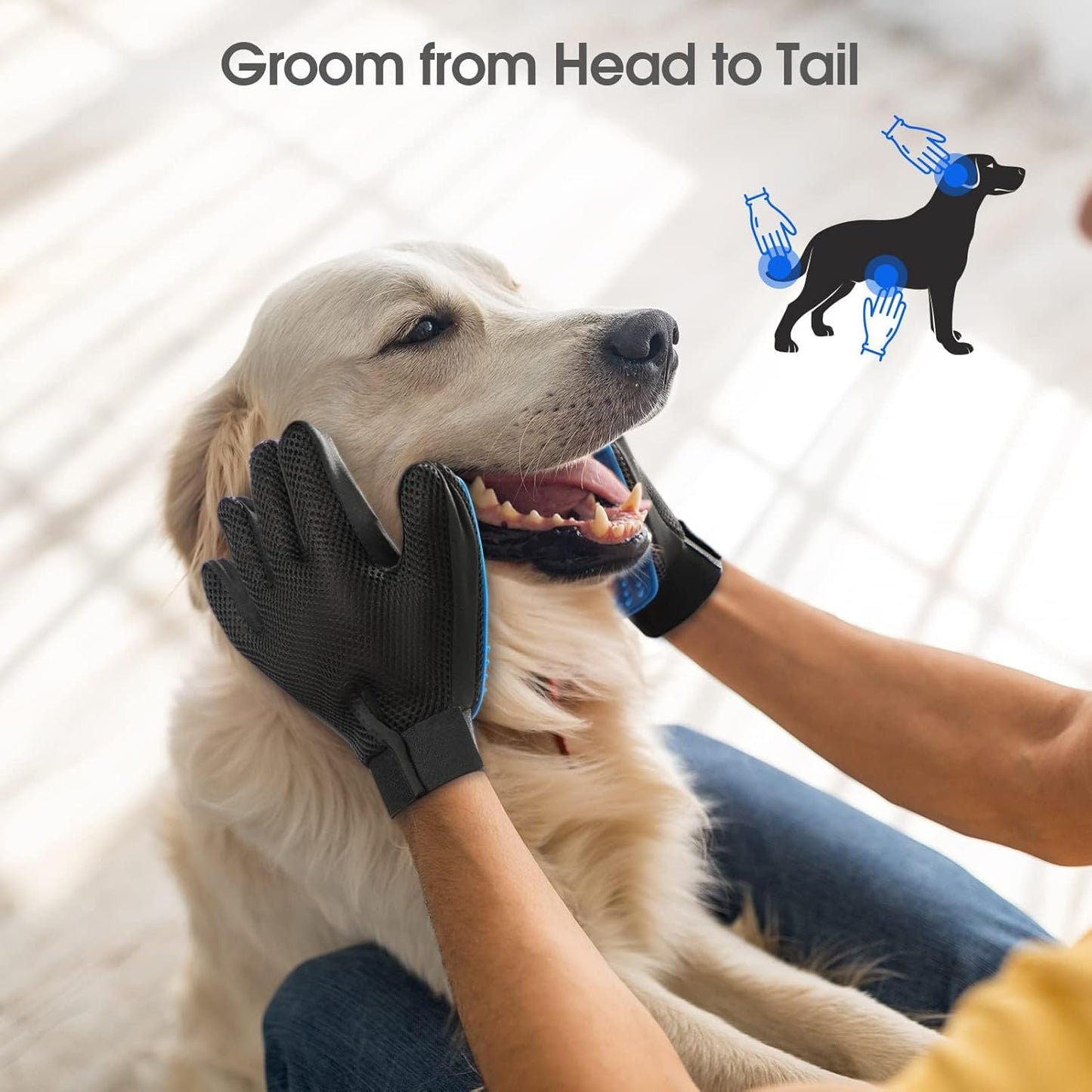 Pet Hair Remover Gloves - Gentle Shedding Brushes for Dogs, Cats & Horses with Long and Short Hair