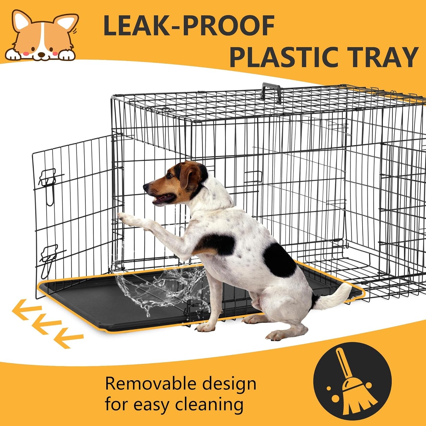 Dog Crate Dog Kennel Cage with Double Door, Folding Metal Wire Dog Cage with Removable Tray & Divider Panel, Pet Crate for Medium Dogs