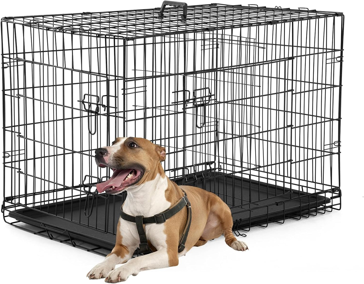 Dog Crate Dog Kennel Cage with Double Door, Folding Metal Wire Dog Cage with Removable Tray & Divider Panel, Pet Crate for Medium Dogs