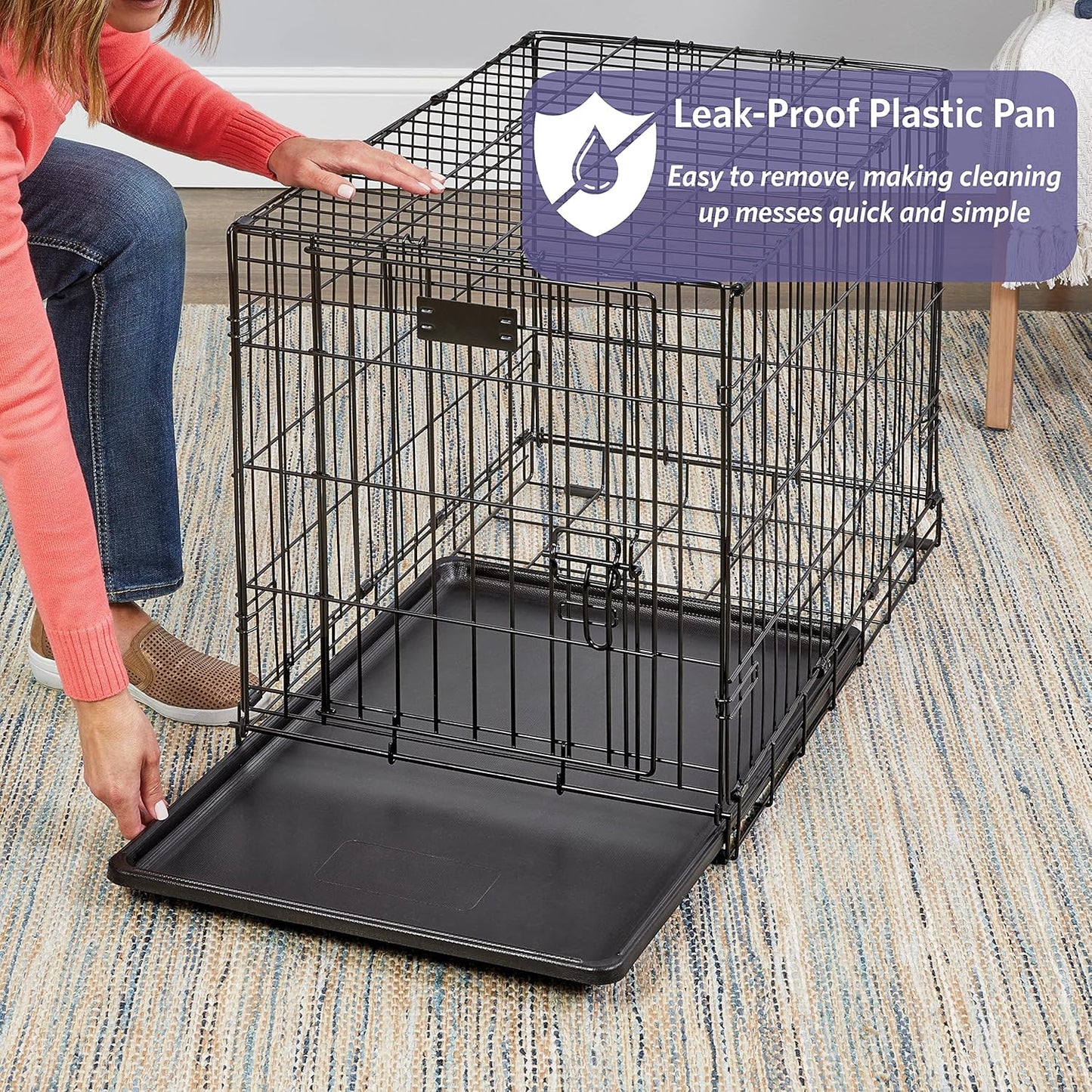 Dog Crate Dog Kennel Cage with Single Door, Includes Leak-Proof Pan, Floor Protecting Feet, Divider Panel