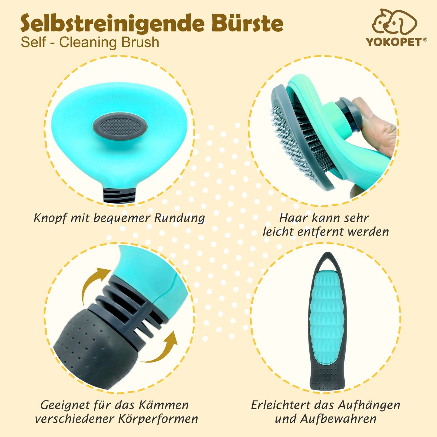 Dog Brush, Cat Brush, Pet Brush, Hair Remover, Pet Brush for Long and Short Hair, Clean Pet Hair from the Brush with One Button