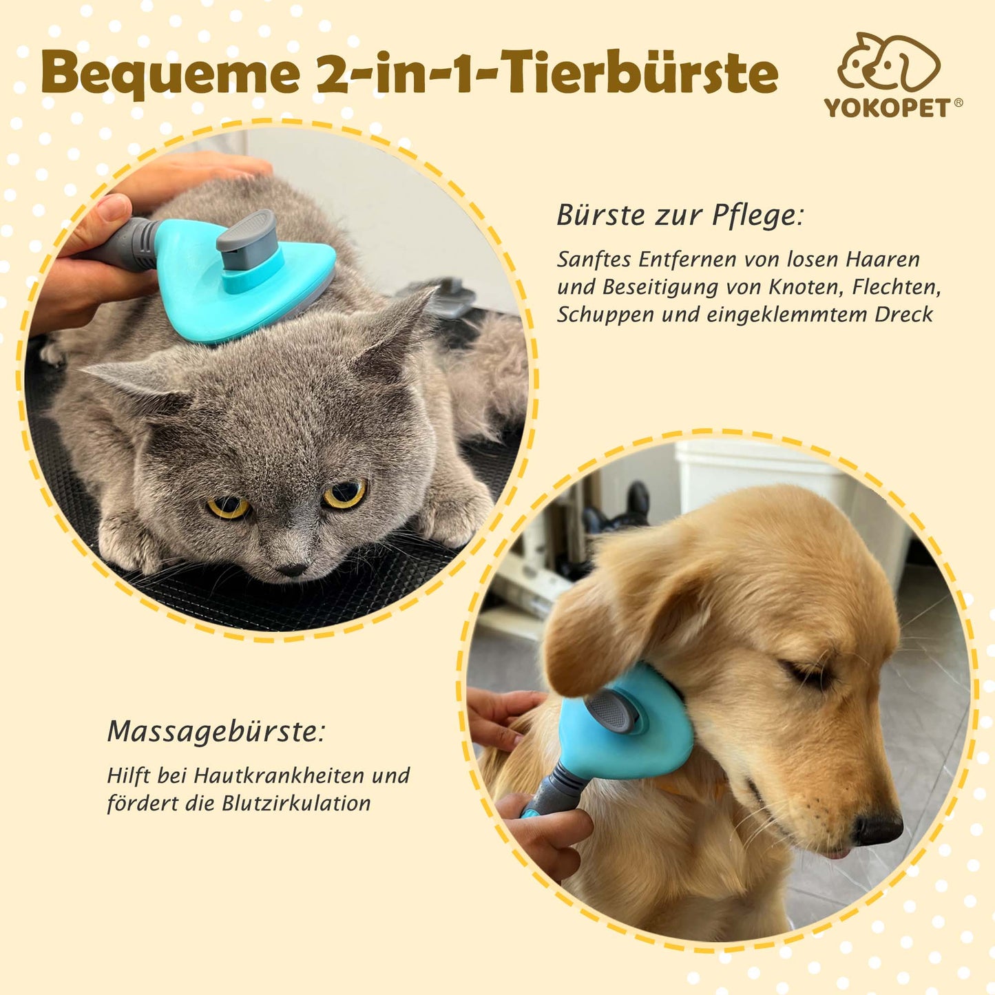 Dog Brush, Cat Brush, Pet Brush, Hair Remover, Pet Brush for Long and Short Hair, Clean Pet Hair from the Brush with One Button