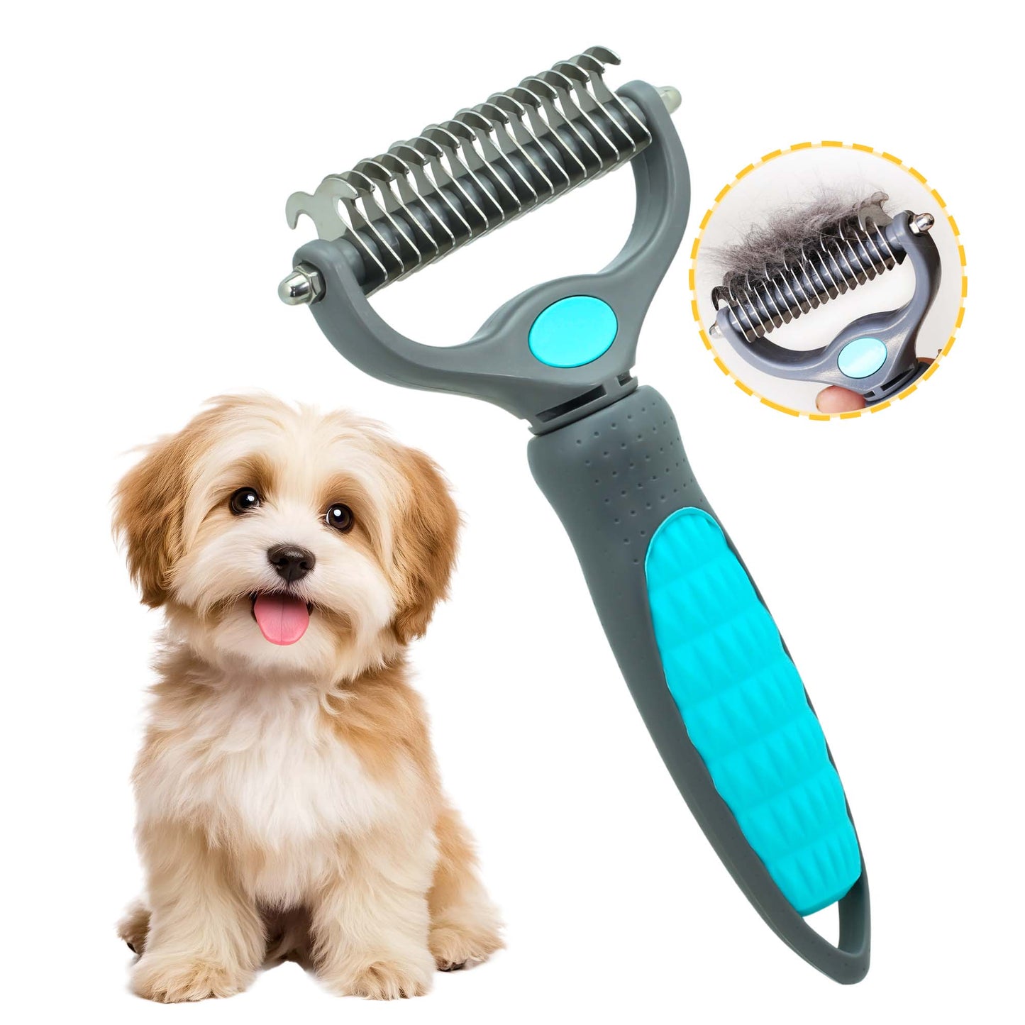 Undercoat Brush Dog, Cat & Dog Brush, Undercoat Brush Dogs for Long Hair & Short Hair Cats Dogs, Double-Sided 9+17 Round Teeth, Top Hair Protection, Anti-Knot