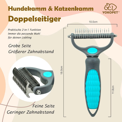 Undercoat Brush Dog, Cat & Dog Brush, Undercoat Brush Dogs for Long Hair & Short Hair Cats Dogs, Double-Sided 9+17 Round Teeth, Top Hair Protection, Anti-Knot