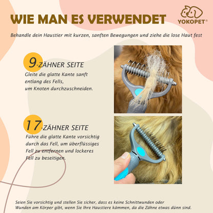 Undercoat Brush Dog, Cat & Dog Brush, Undercoat Brush Dogs for Long Hair & Short Hair Cats Dogs, Double-Sided 9+17 Round Teeth, Top Hair Protection, Anti-Knot