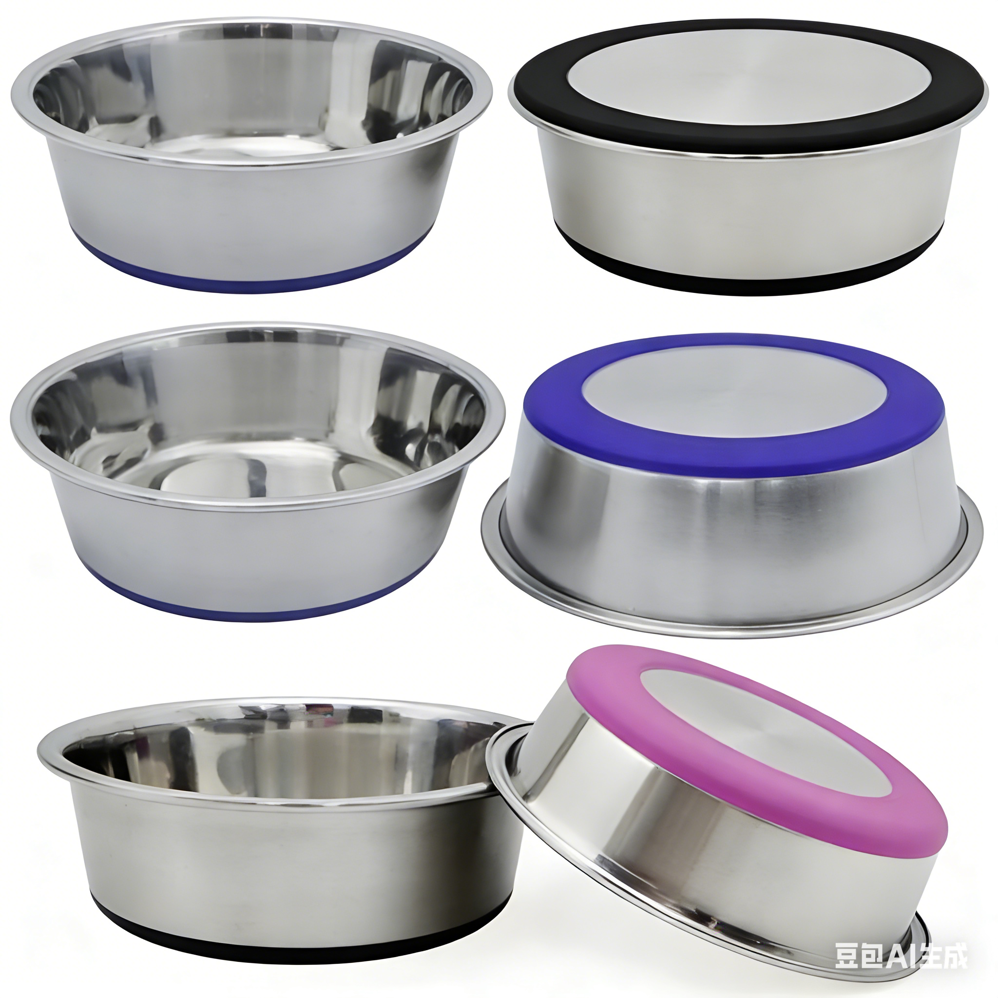 Stainless Steel Pet Bowl with Partial Silicone Non-Slip Base