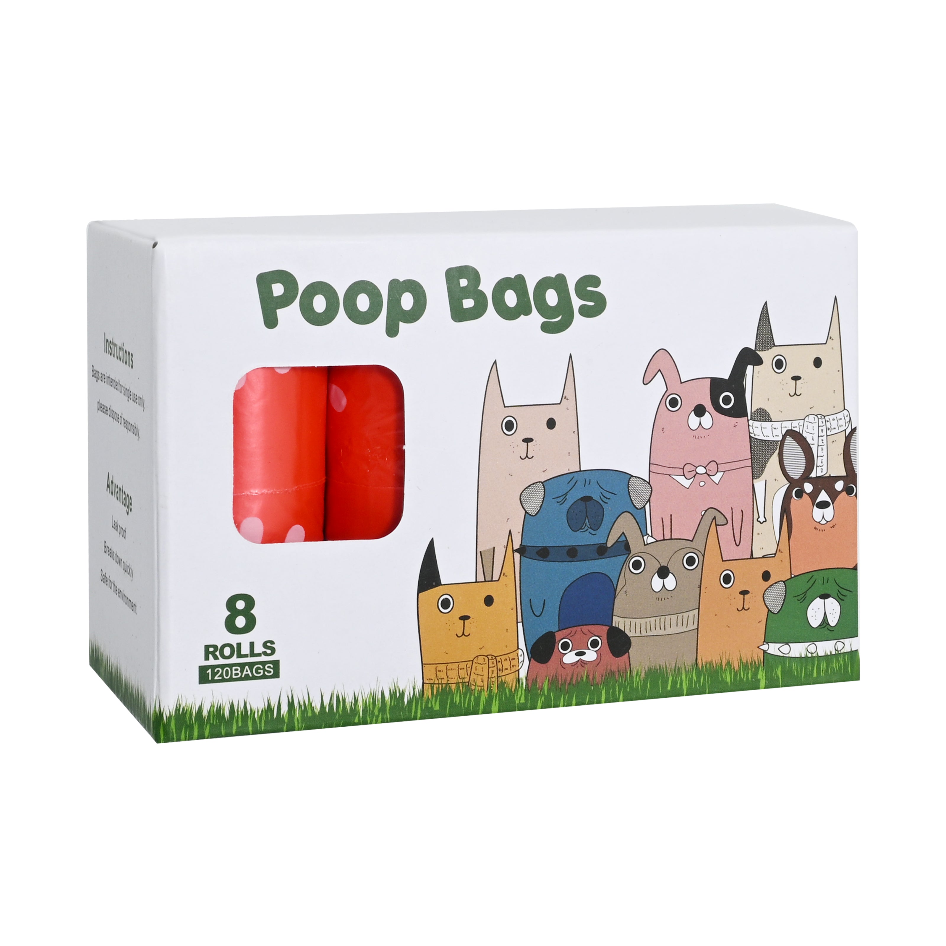 8-Roll Biodegradable Vest-style Pet Bags  - Thickness: 0.012 mm