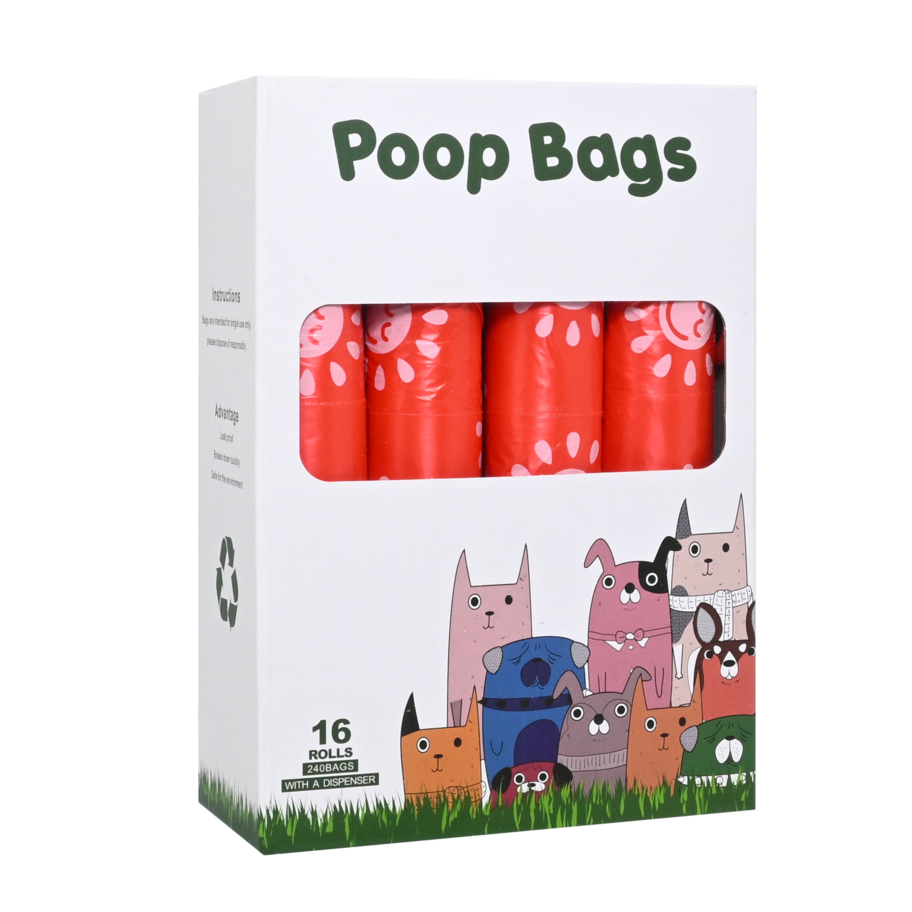 16-Roll Biodegradable Vest-style Pet Bags - Thickness: 0.012 mm with Dispenser