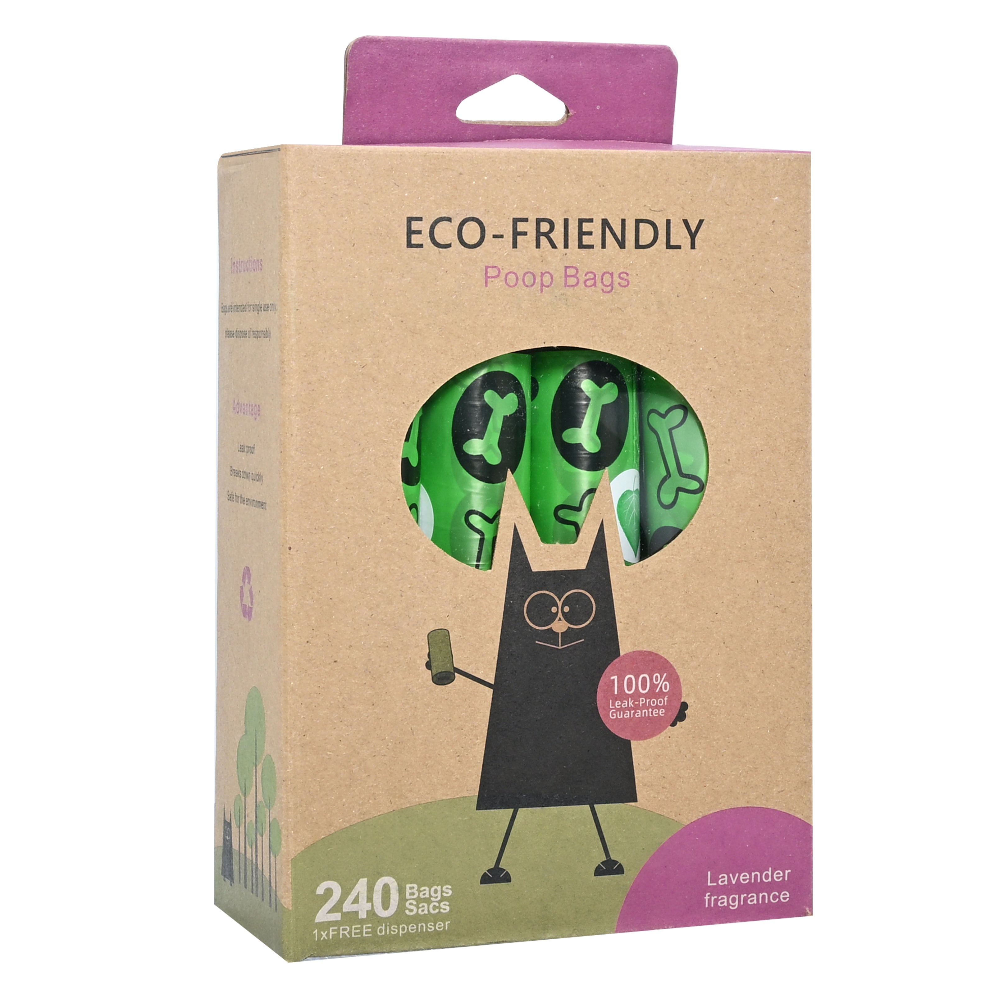 16-Roll Biodegradable Flat-mouth Pet Waste Bag - Thickness: 0.01 mm with Dispenser