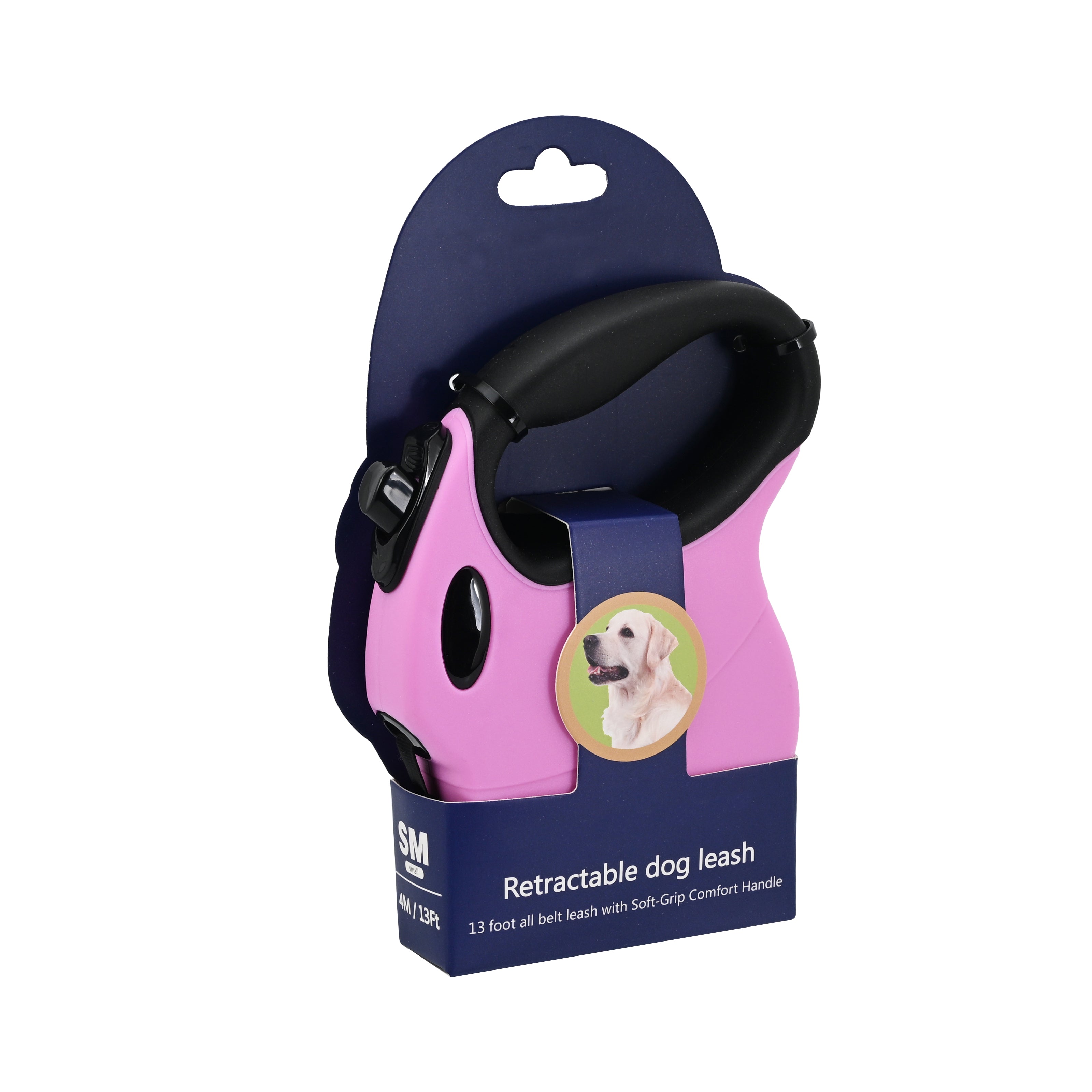 Retractable Dog Leash, 3/4/5m XS/SM/MD/L Sizes for Dogs Up to 8-50kg - Zinc Alloy Hook, PP Housing/TPE Grip, Non-Reflective Polyester Webbing (Model RUN-B-2 Series)