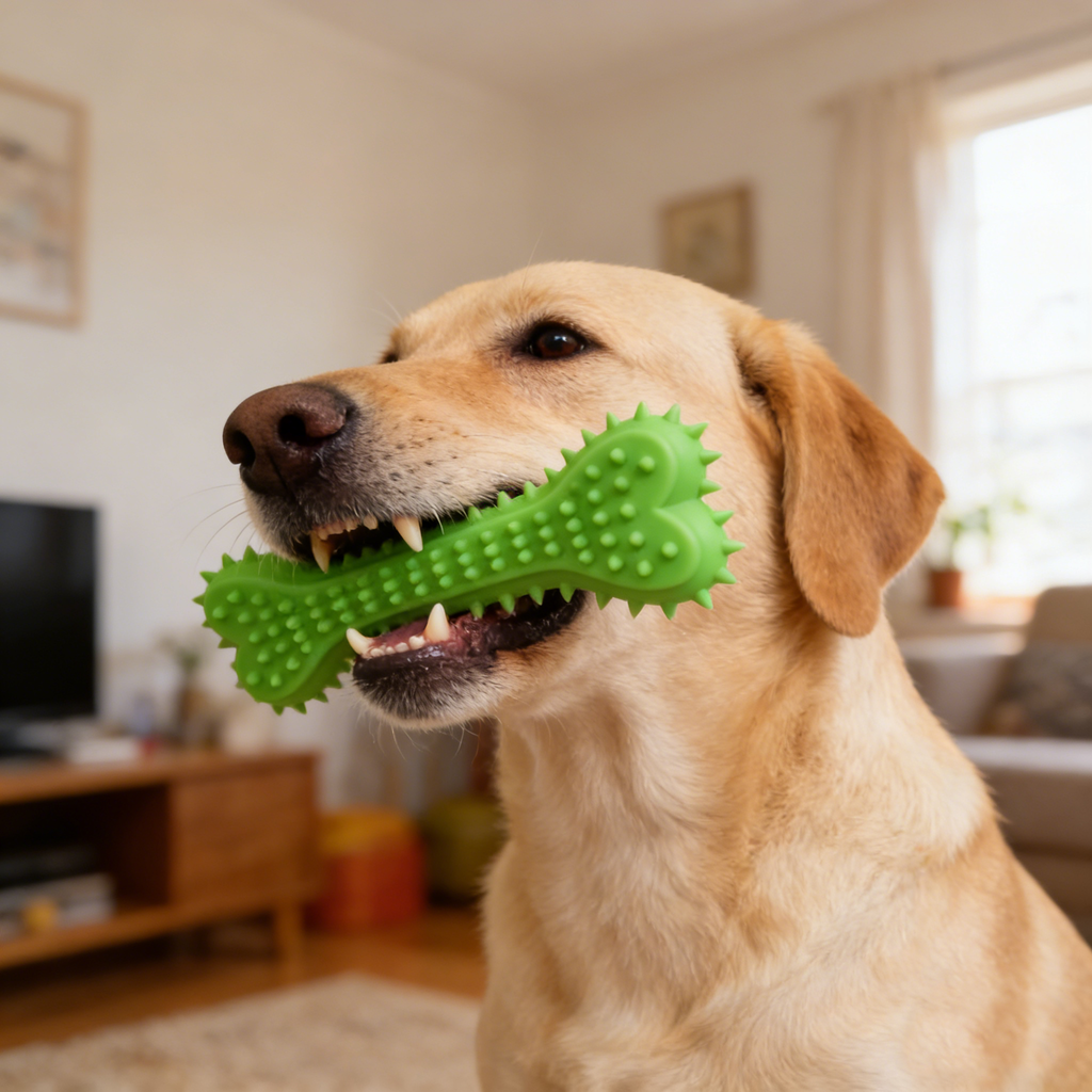 Heart-Shaped Dog Chew Bone Toy, Textured Rubber Teething Toy for Aggressive Chewers, Dental Cleaning Chew Stick for Medium & Large Dogs