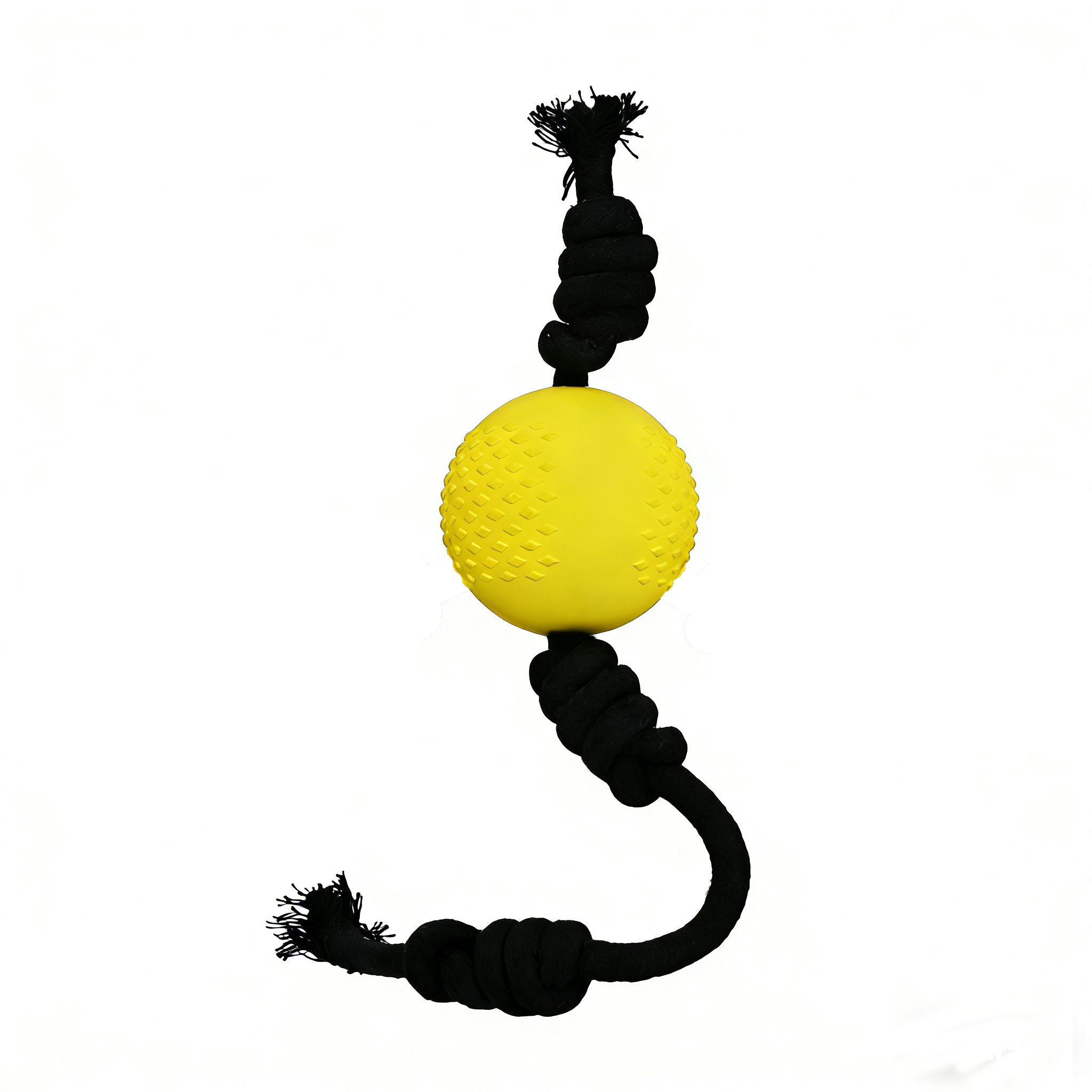 Textured Rubber Ball with Rope – Durable Interactive Dog Tug Toy