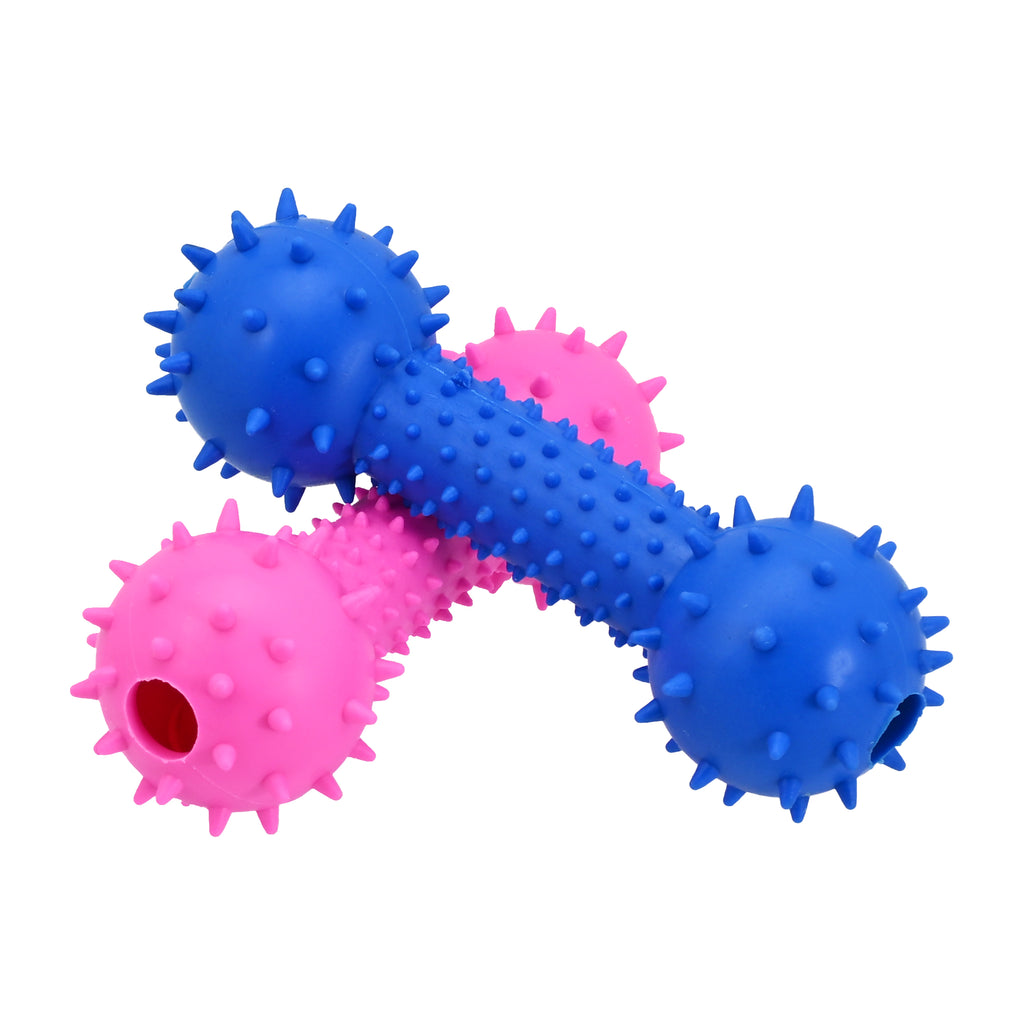 Spiky Barbell Dog Chew Toys, Durable Rubber Teething Toys for Puppies & Small/Medium Dogs, Interactive Dental Cleaning Chew Bones
