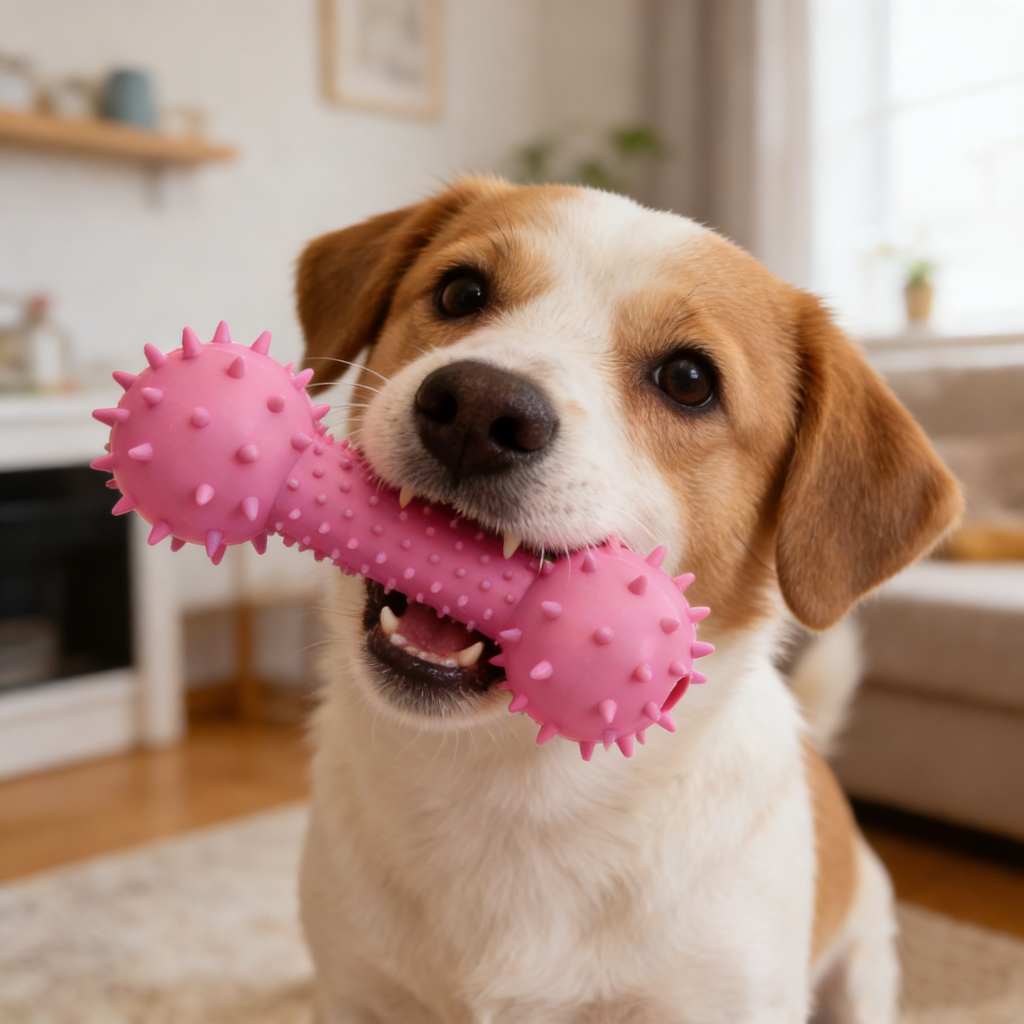 Spiky Barbell Dog Chew Toys, Durable Rubber Teething Toys for Puppies & Small/Medium Dogs, Interactive Dental Cleaning Chew Bones