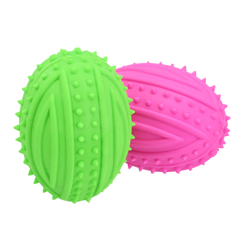 Textured Rugby Dog Chew Balls, Durable Rubber Teething Toys for Puppies & Medium Dogs, Interactive Fetch & Dental Care Toys