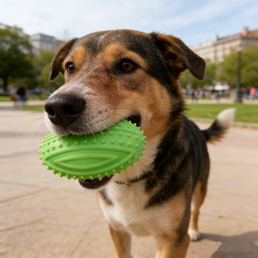 Textured Rugby Dog Chew Balls, Durable Rubber Teething Toys for Puppies & Medium Dogs, Interactive Fetch & Dental Care Toys