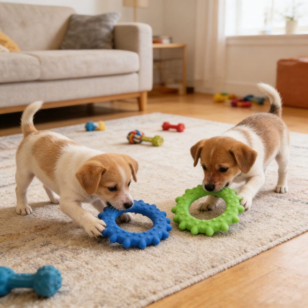 Sun-Shaped Dog Chew Rings, Textured Teething Toys for Puppies &amp; Small Dogs, Durable Rubber Chew Toys for Dental Care & Interactive Play