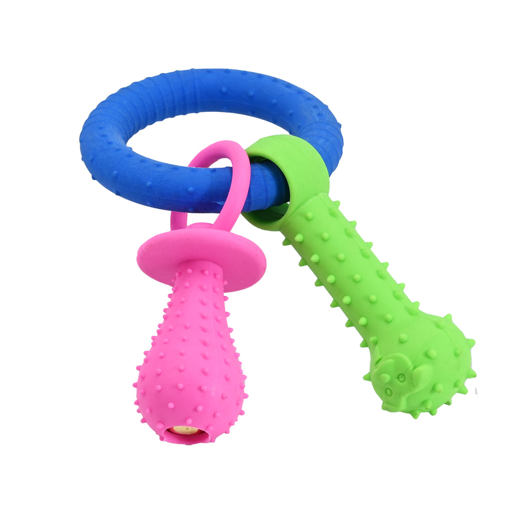 Puppy Teething Toys, Silicone Pacifier & Ring Chew Set for Small/Medium Dogs, Interactive Puppy Chew Toys for Teething Relief & Cleaning