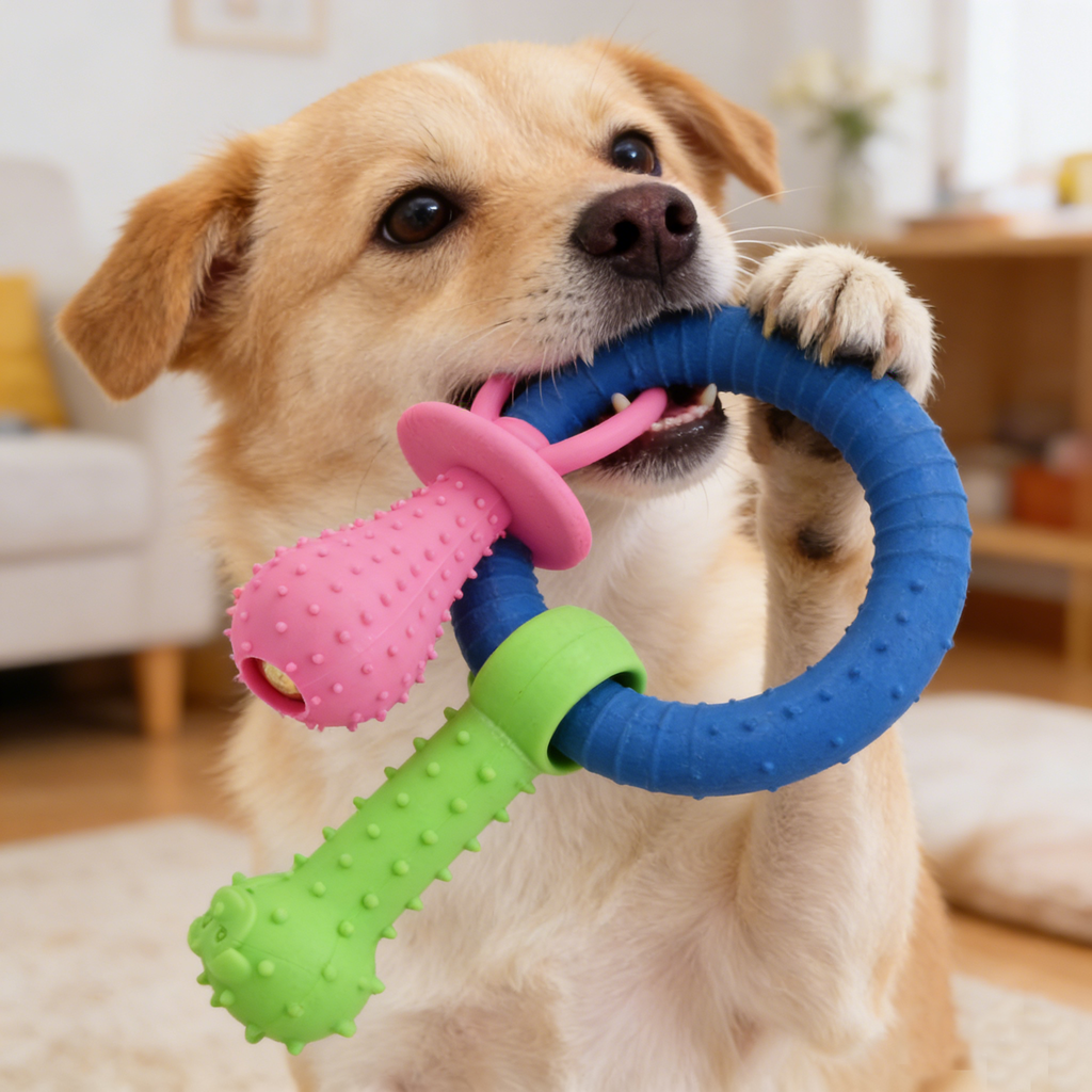 Puppy Teething Toys, Silicone Pacifier & Ring Chew Set for Small/Medium Dogs, Interactive Puppy Chew Toys for Teething Relief & Cleaning