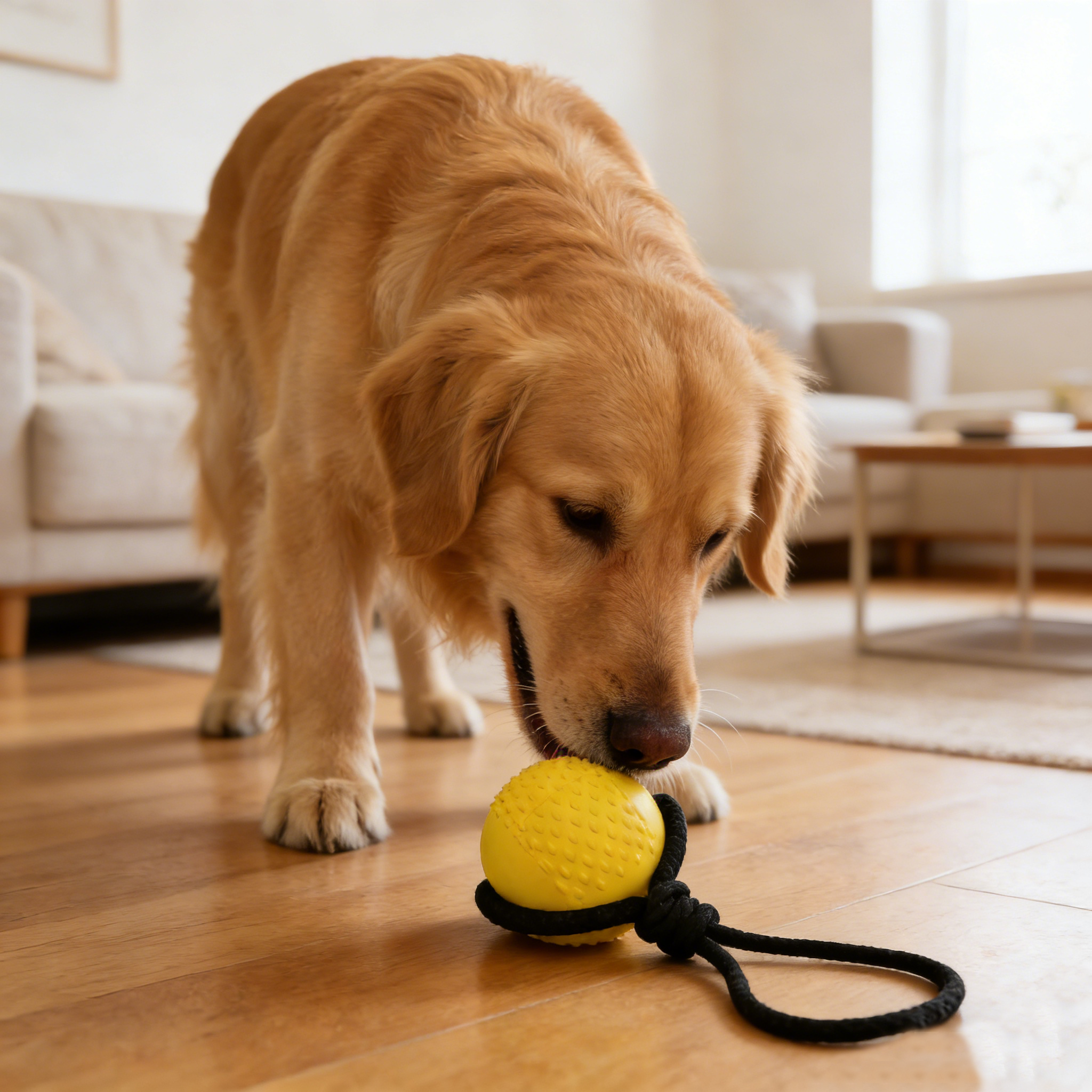 Textured Rubber Ball Tug Toy with Rope – Durable Chew Toy for Aggressive Chewers