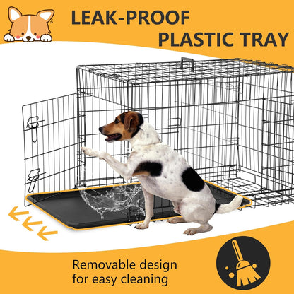 Dog Crate Dog Kennel Cage with Double Door, Folding Metal Wire Dog Cage with Removable Tray & Divider Panel, Pet Crate for Medium Dogs