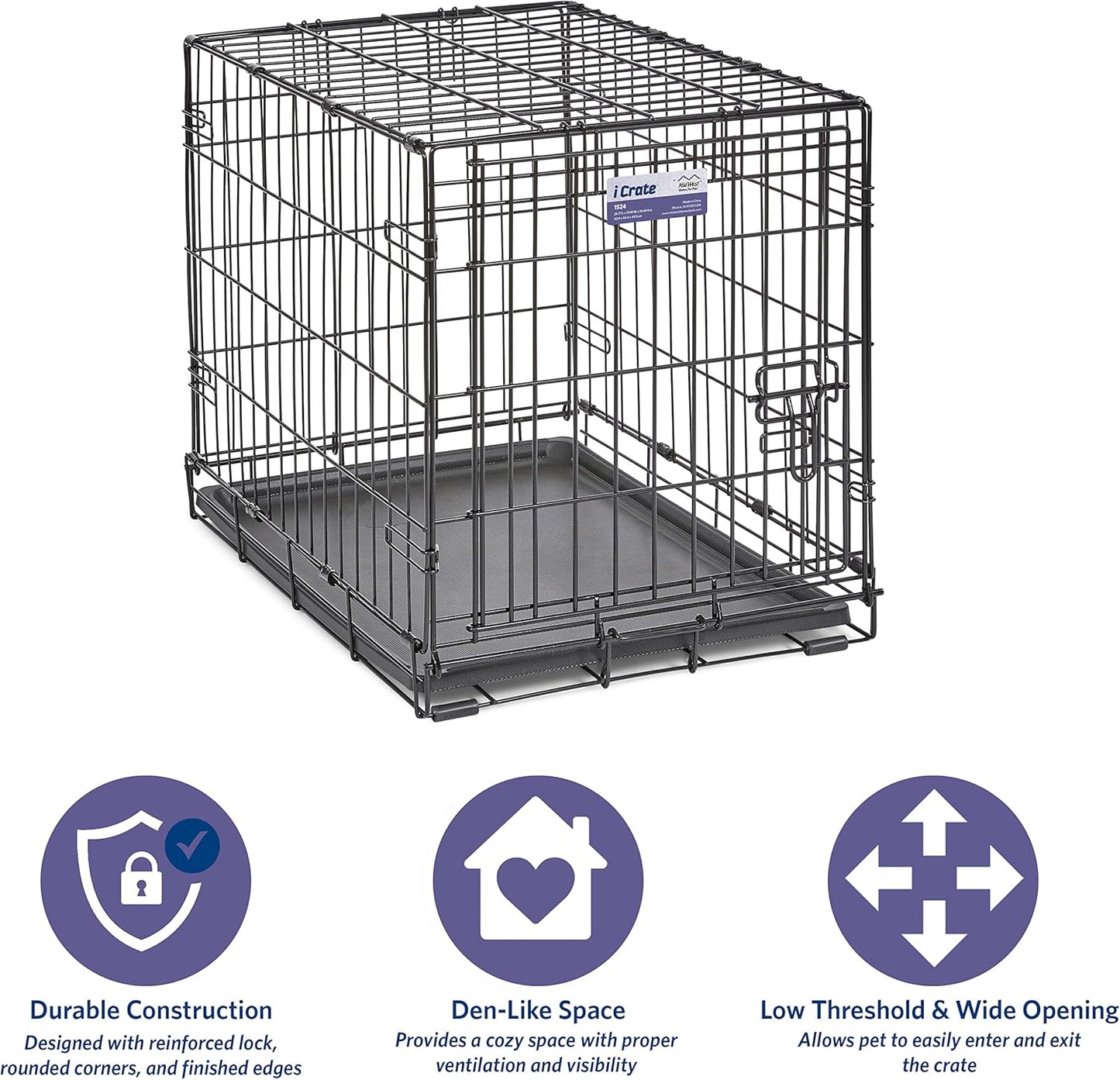 Dog Crate Dog Kennel Cage with Single Door, Includes Leak-Proof Pan, Floor Protecting Feet, Divider Panel