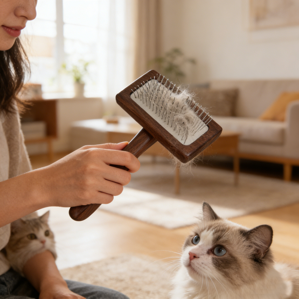 Walnut Wood Slicker Brush for Pets (Model No. 90177S, 90168M, 90178L)